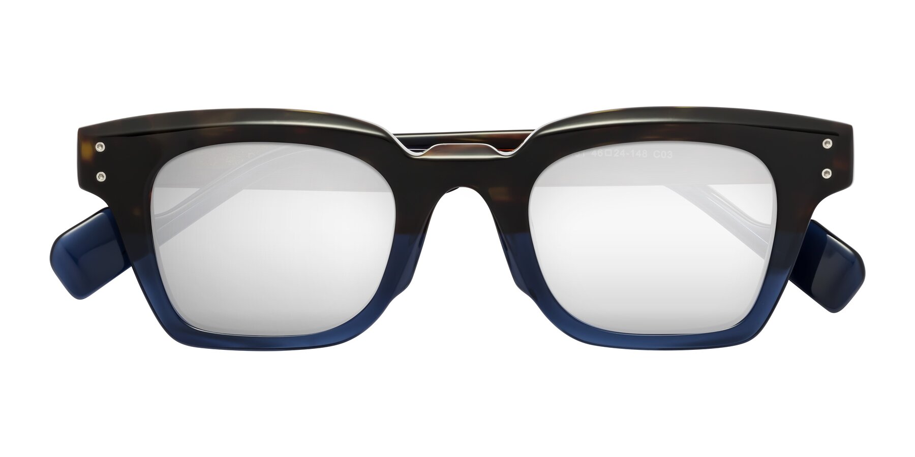 Folded Front of Perez in Dark Tortoise/Blue with Silver Mirrored Lenses
