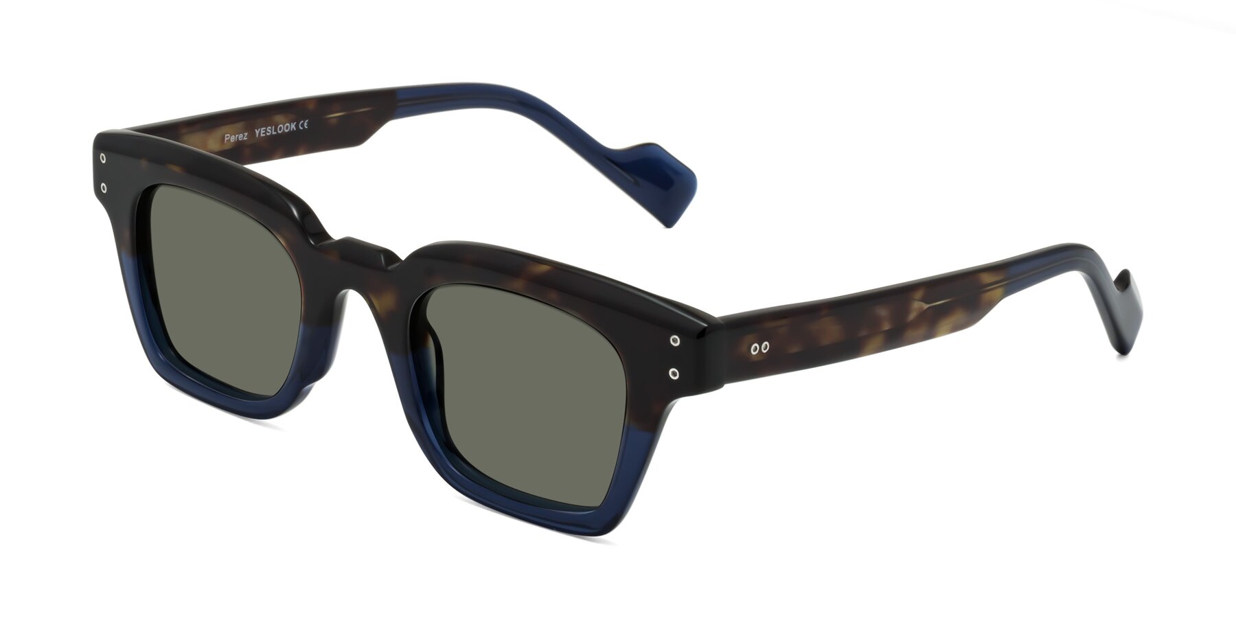 Angle of Perez in Dark Tortoise/Blue with Gray Polarized Lenses
