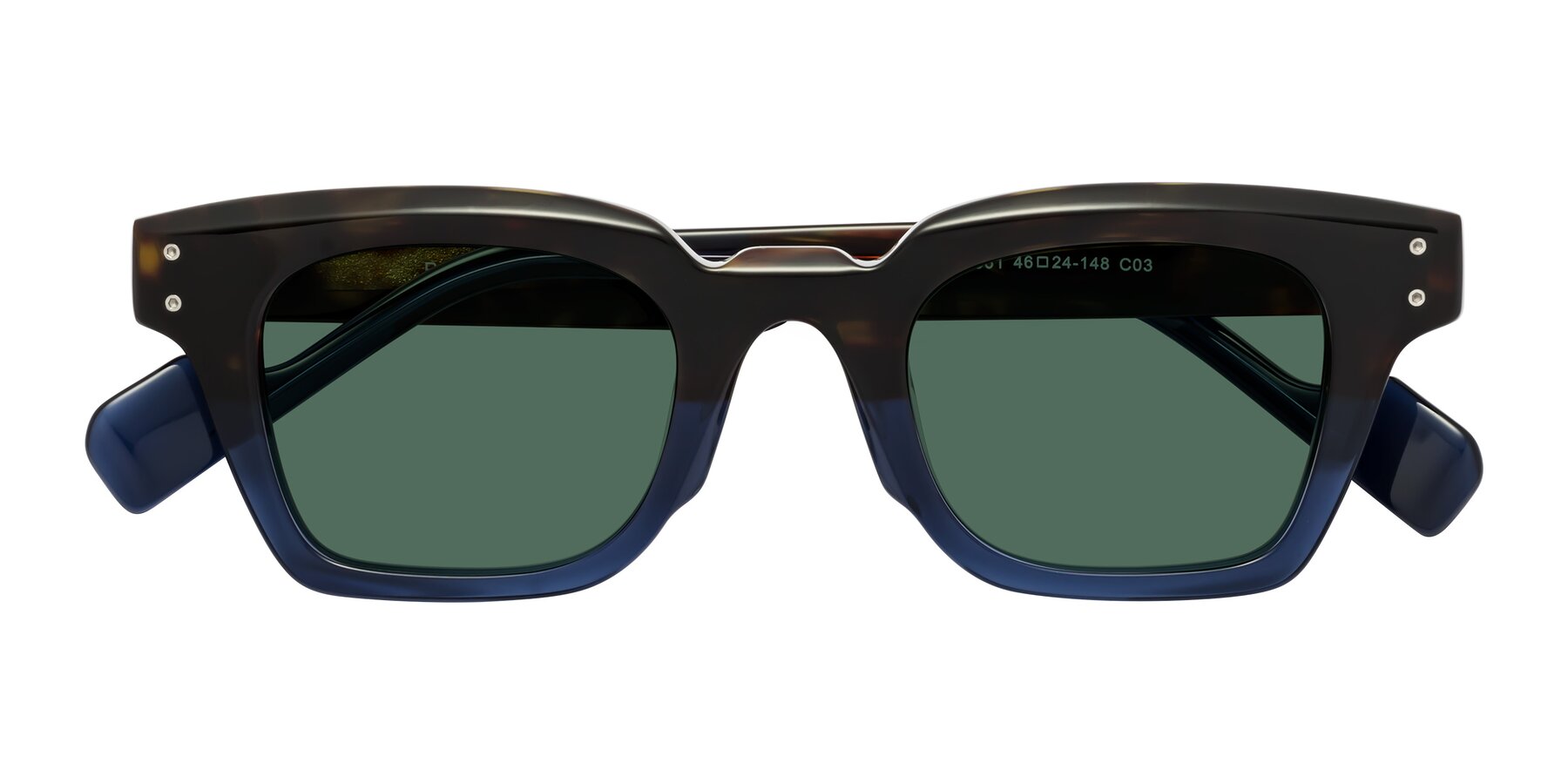 Folded Front of Perez in Dark Tortoise/Blue with Green Polarized Lenses