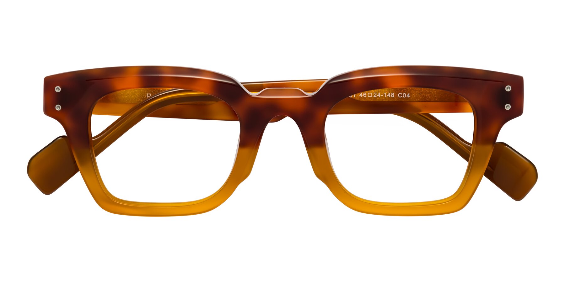 Folded Front of Perez in Tortoise/Amber with Clear Eyeglass Lenses