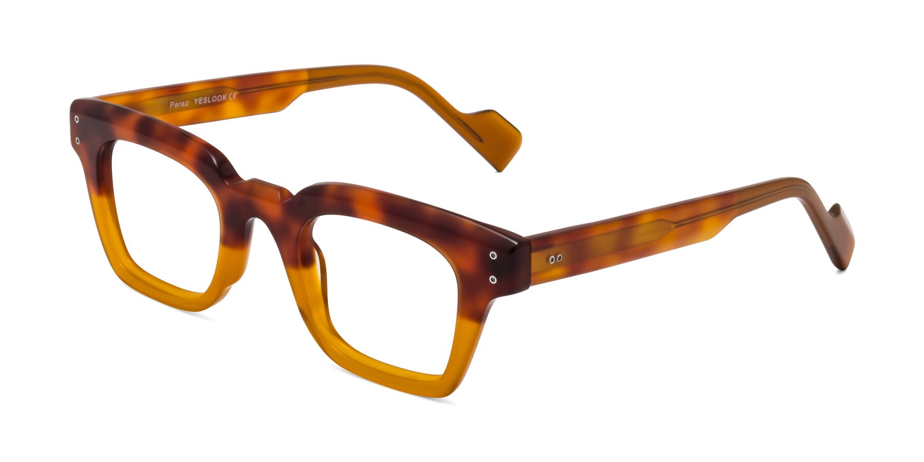Angle of Perez in Tortoise/Amber with Clear Eyeglass Lenses