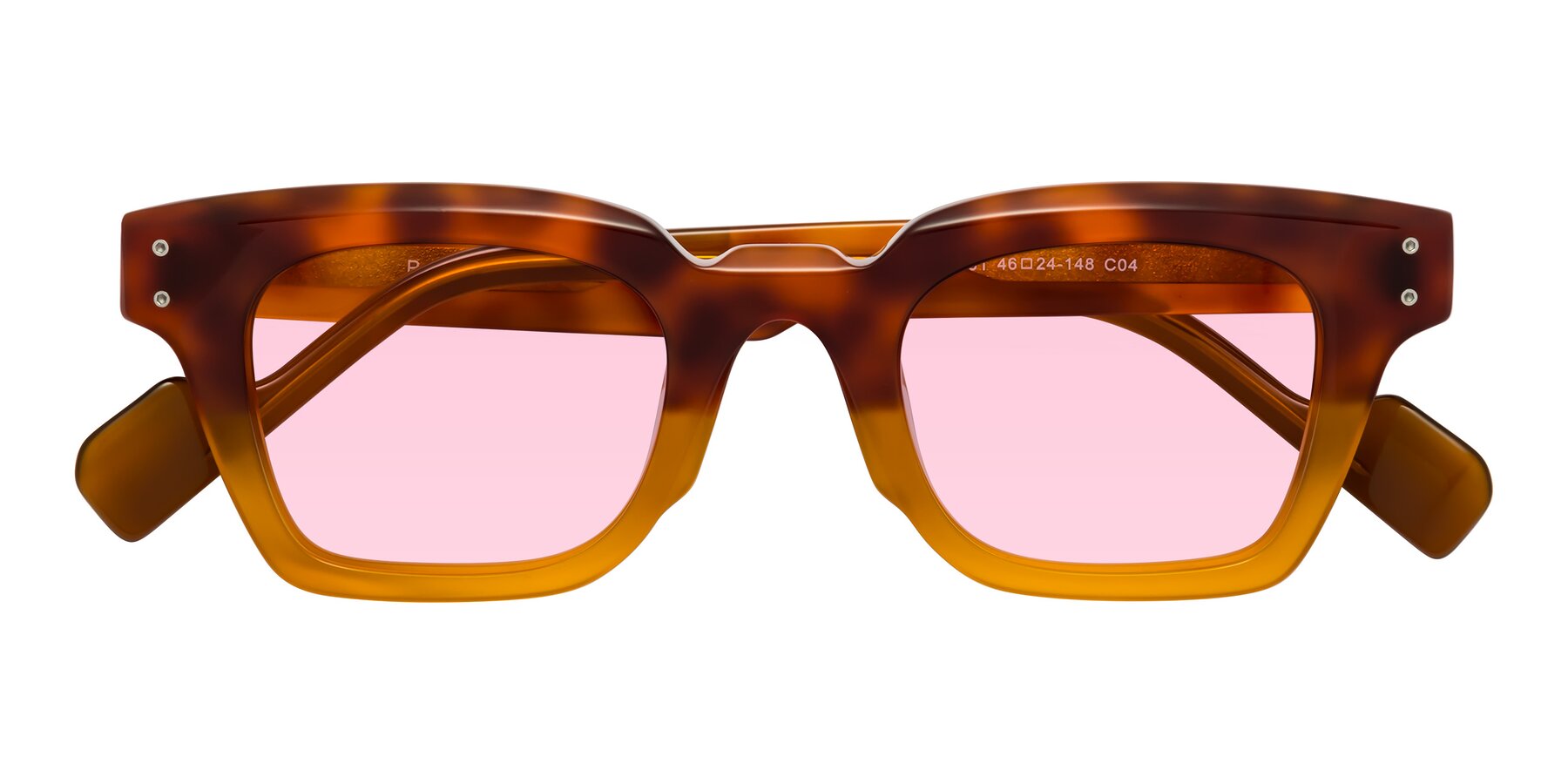 Folded Front of Perez in Tortoise/Amber with Light Pink Tinted Lenses