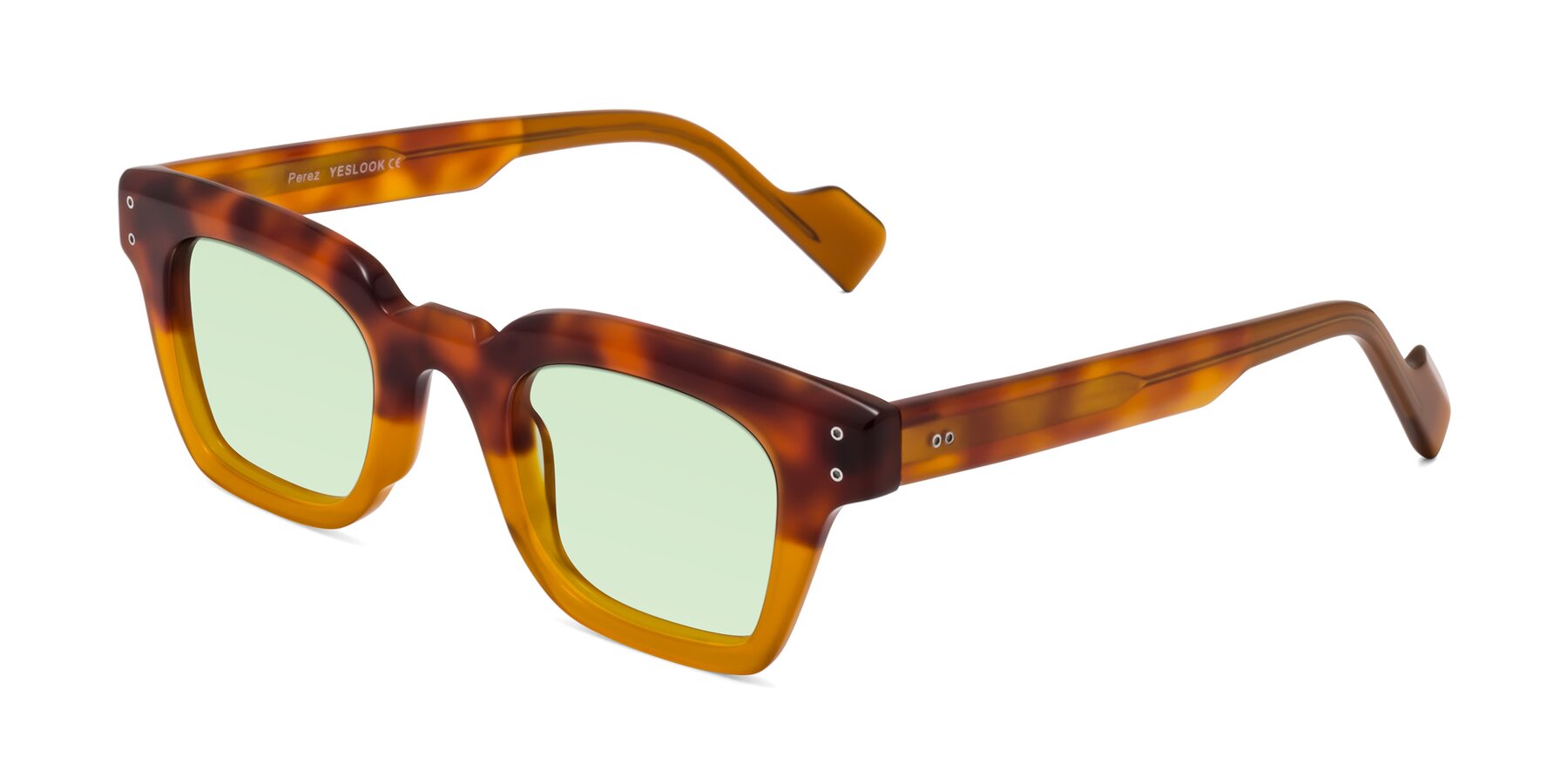 Angle of Perez in Tortoise/Amber with Light Green Tinted Lenses