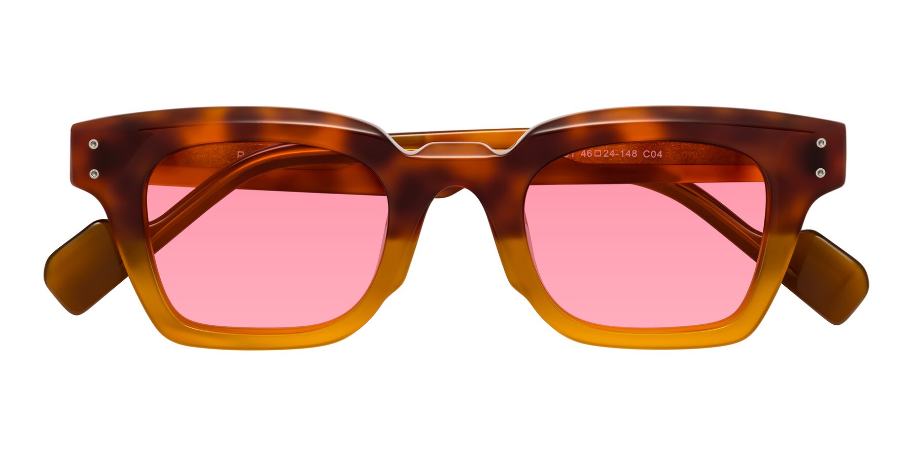 Folded Front of Perez in Tortoise/Amber with Pink Tinted Lenses