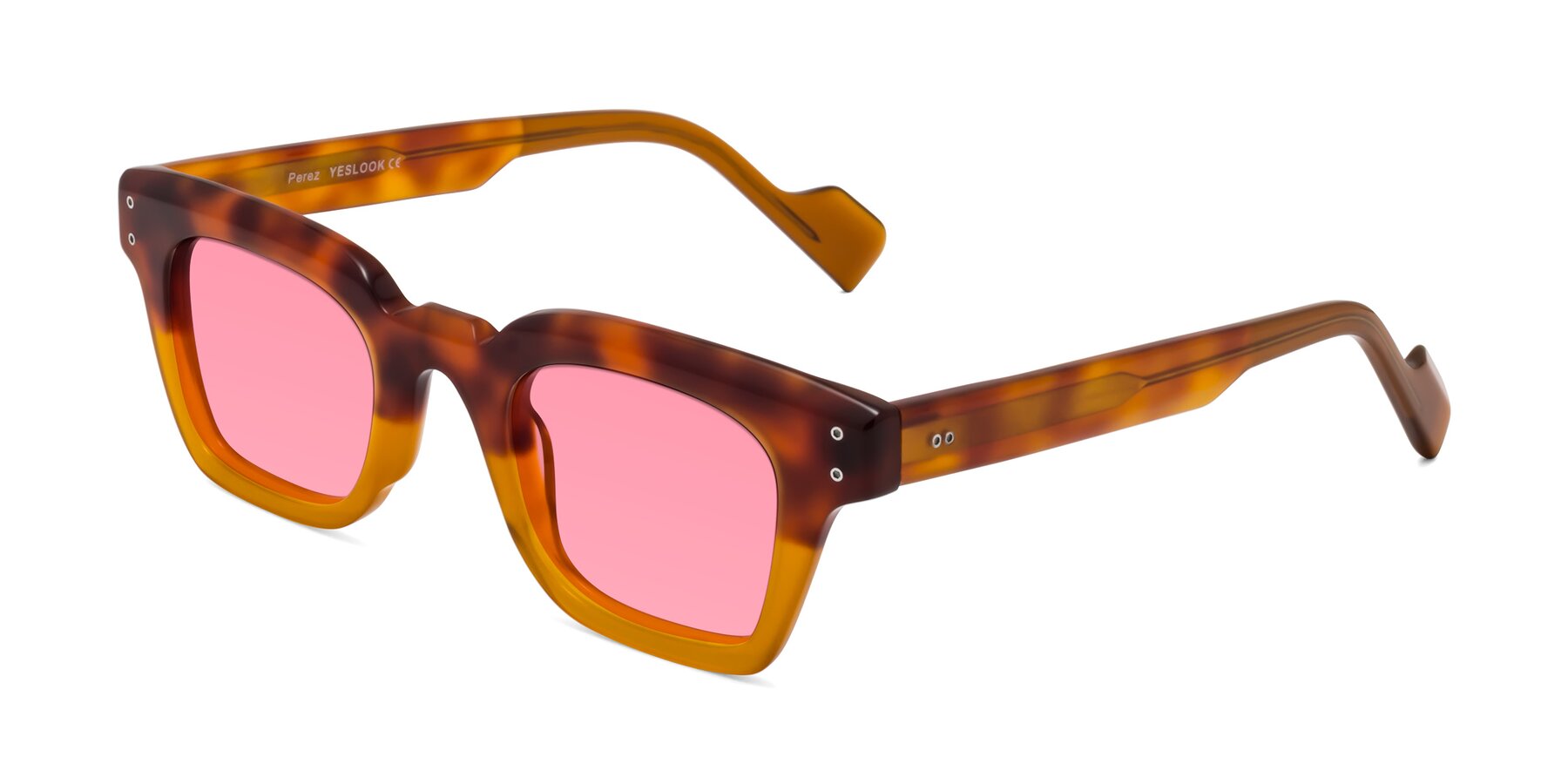 Angle of Perez in Tortoise/Amber with Pink Tinted Lenses