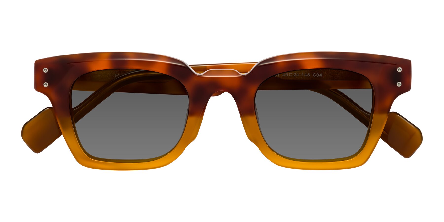 Folded Front of Perez in Tortoise/Amber with Medium Gray Tinted Lenses