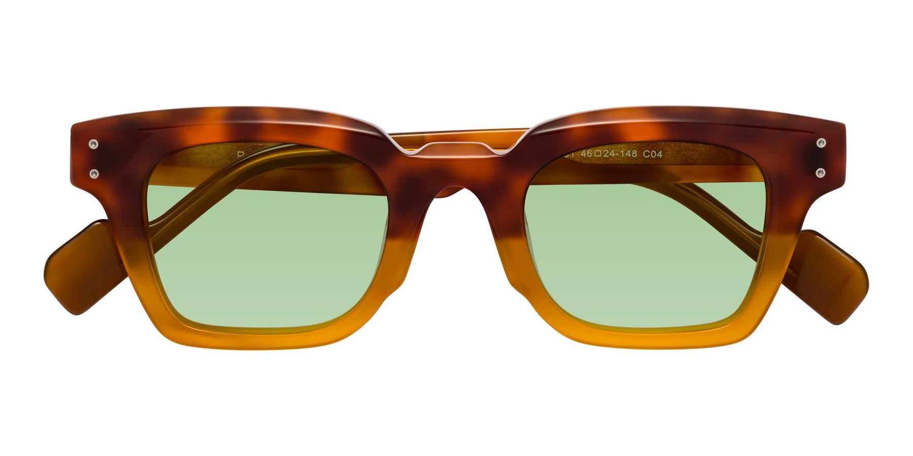Folded Front of Perez in Tortoise/Amber with Medium Green Tinted Lenses