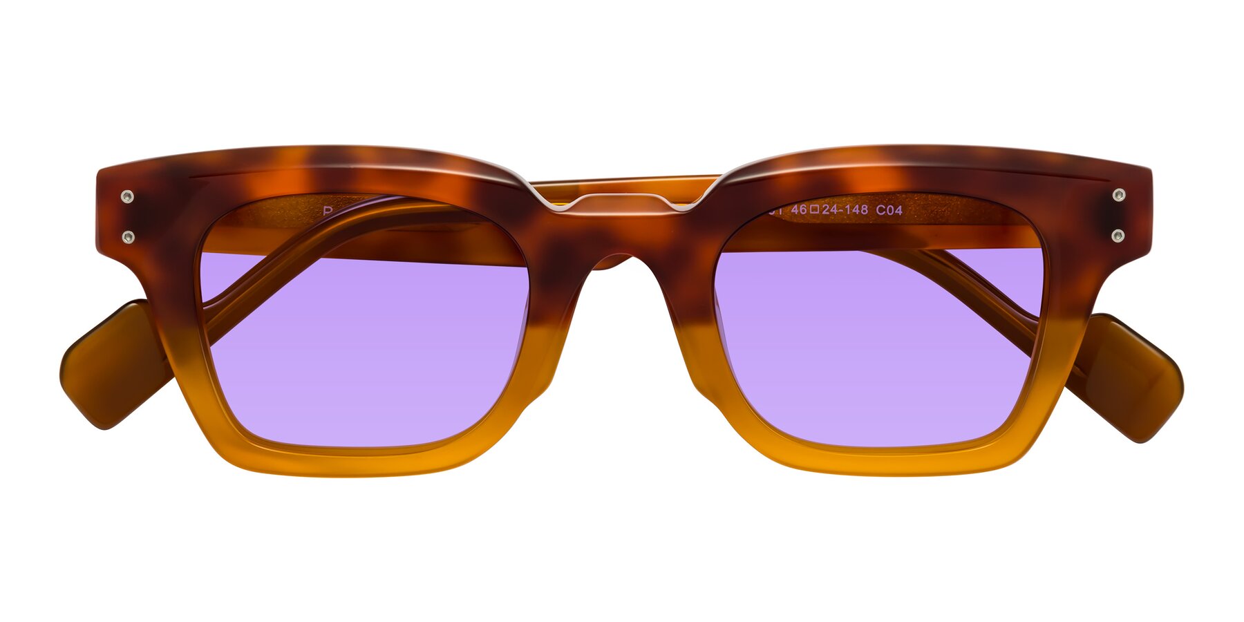 Folded Front of Perez in Tortoise/Amber with Medium Purple Tinted Lenses