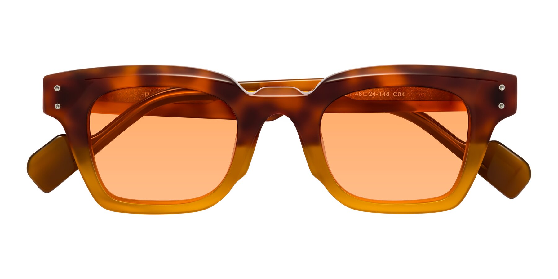 Folded Front of Perez in Tortoise/Amber with Medium Orange Tinted Lenses