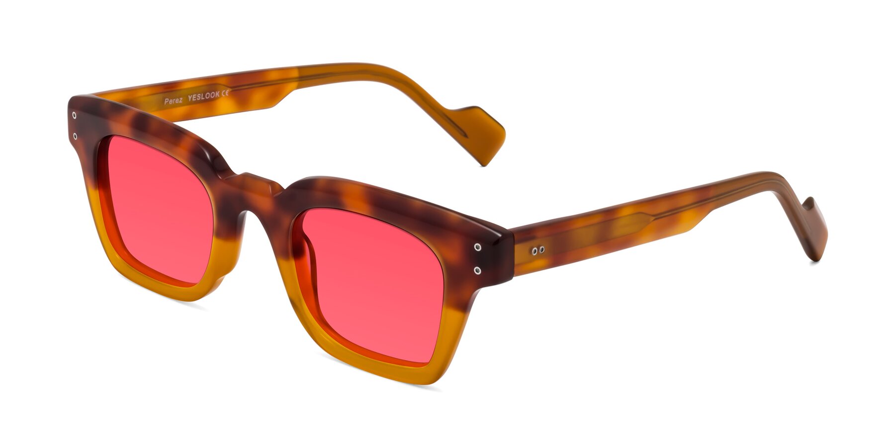 Angle of Perez in Tortoise/Amber with Red Tinted Lenses