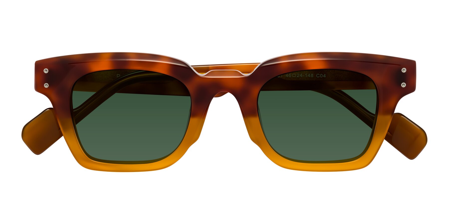 Folded Front of Perez in Tortoise/Amber with Green Tinted Lenses