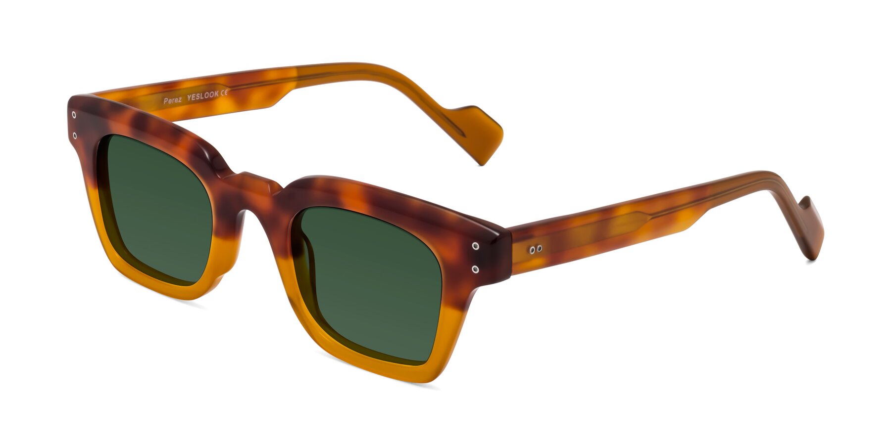 Angle of Perez in Tortoise/Amber with Green Tinted Lenses