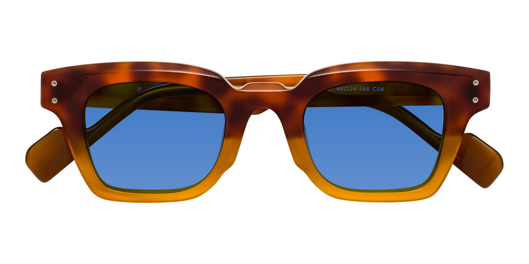 Folded Front of Perez in Tortoise/Amber with Blue Tinted Lenses