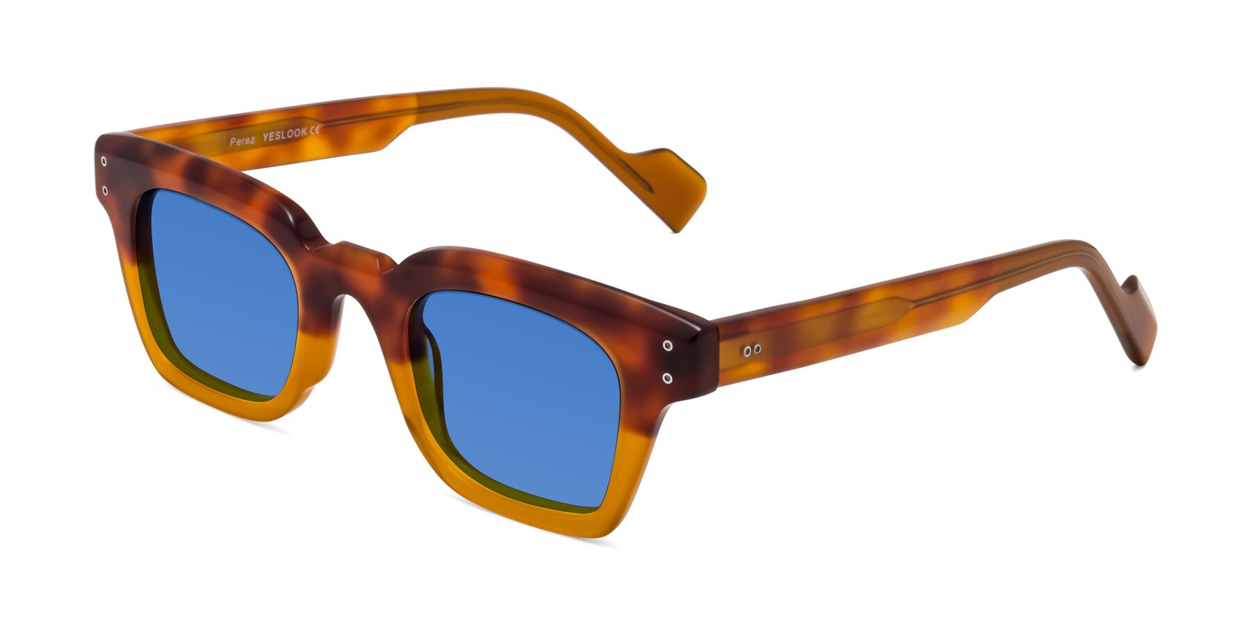 Angle of Perez in Tortoise/Amber with Blue Tinted Lenses