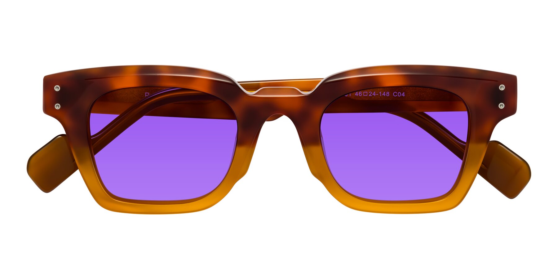 Folded Front of Perez in Tortoise/Amber with Purple Tinted Lenses