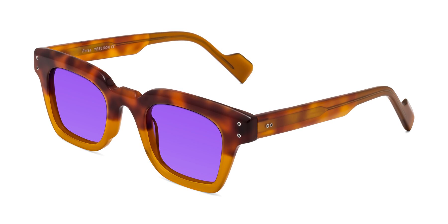 Angle of Perez in Tortoise/Amber with Purple Tinted Lenses