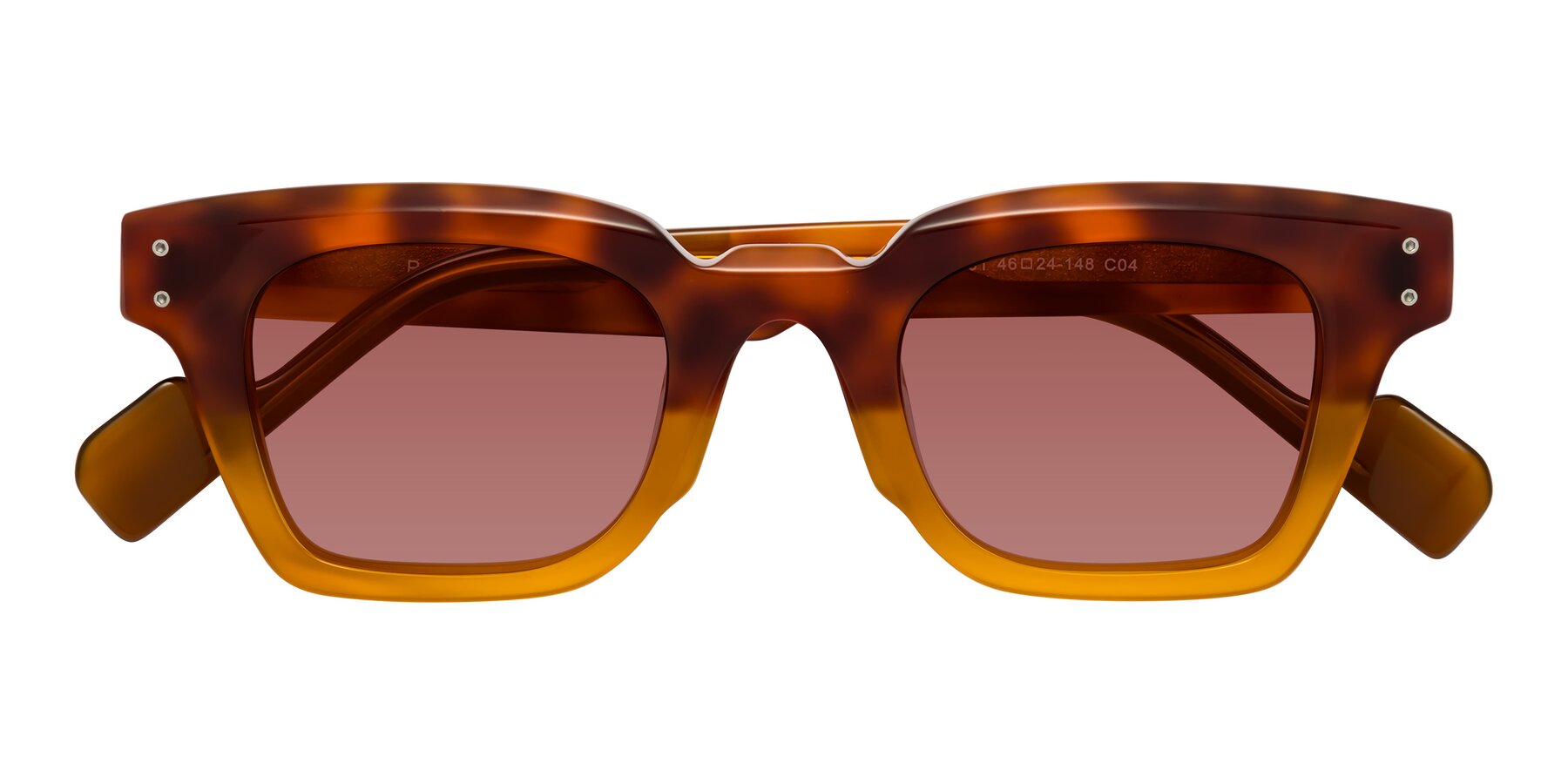 Folded Front of Perez in Tortoise/Amber with Garnet Tinted Lenses