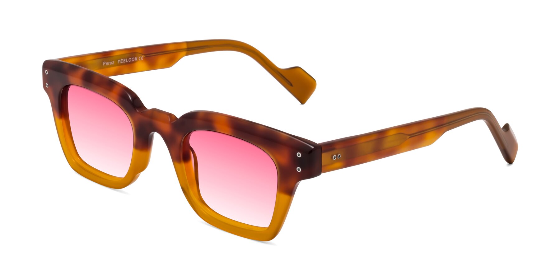 Angle of Perez in Tortoise/Amber with Pink Gradient Lenses