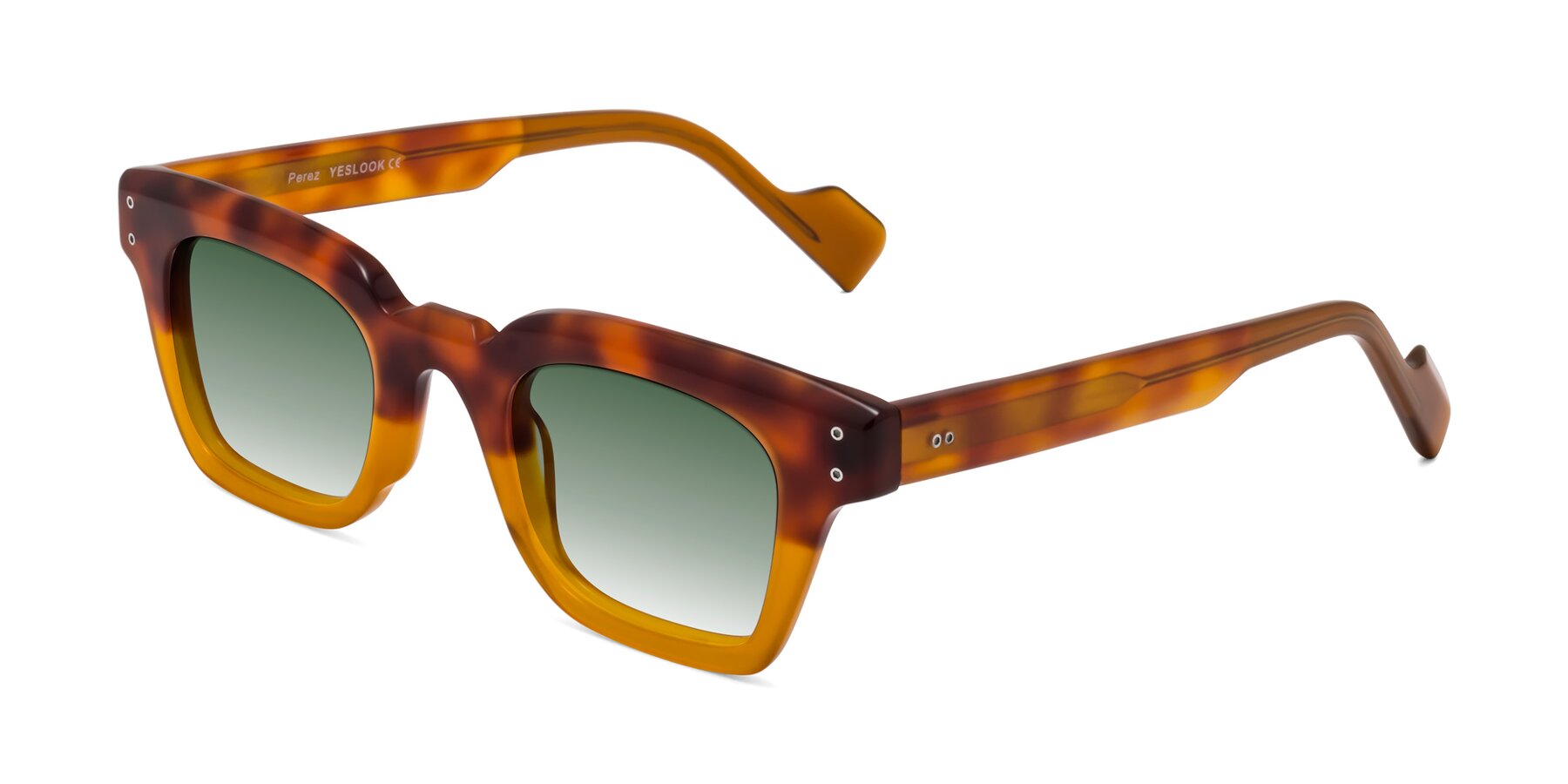 Angle of Perez in Tortoise/Amber with Green Gradient Lenses