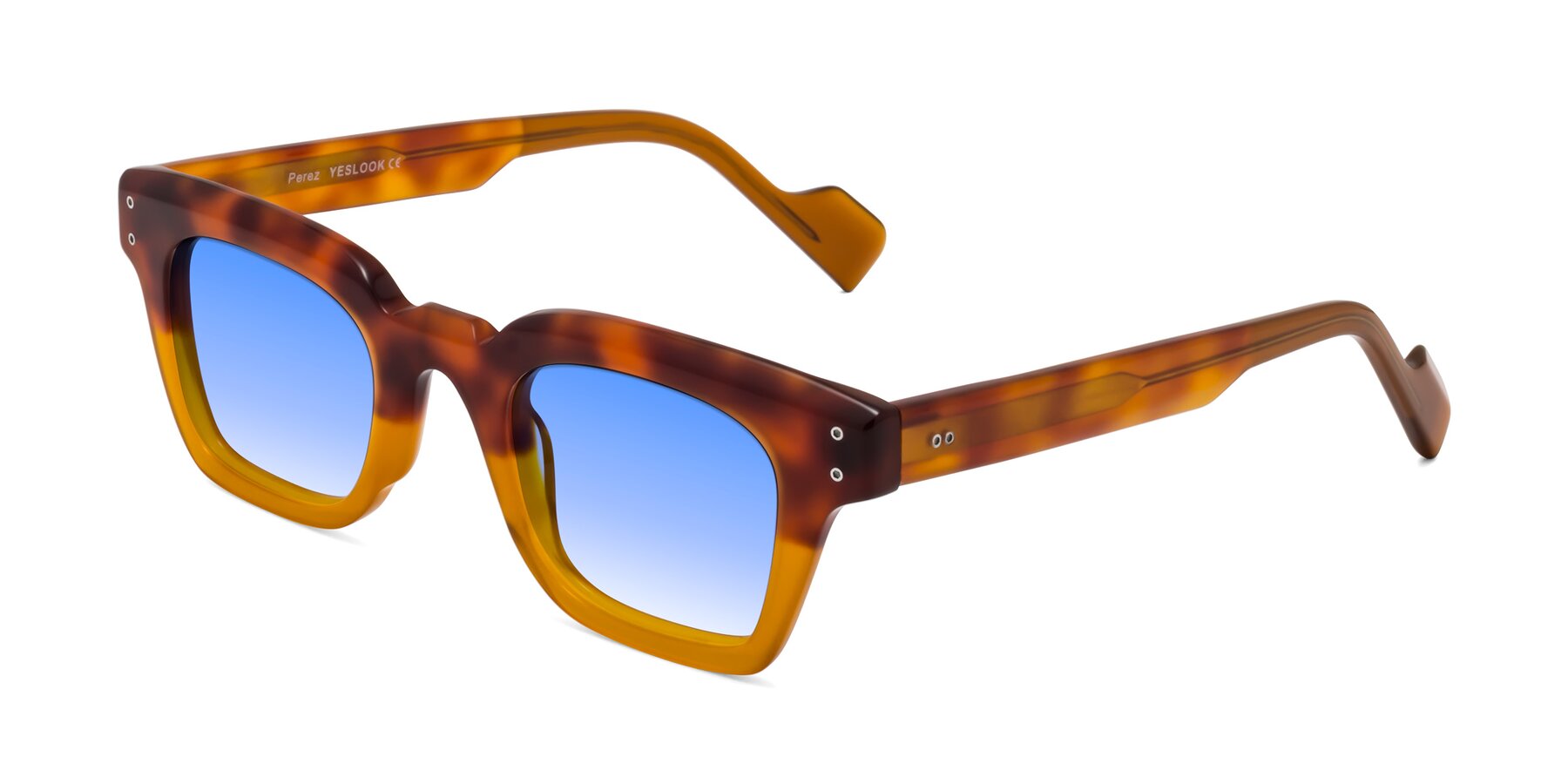 Angle of Perez in Tortoise/Amber with Blue Gradient Lenses