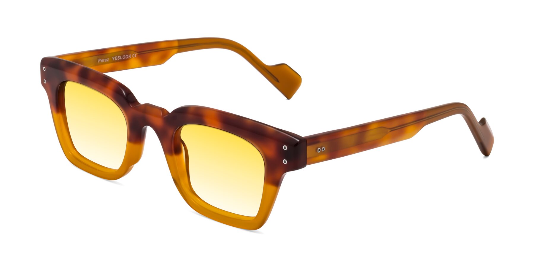 Angle of Perez in Tortoise/Amber with Yellow Gradient Lenses