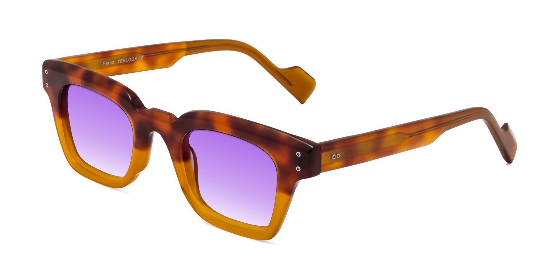 Angle of Perez in Tortoise/Amber with Purple Gradient Lenses