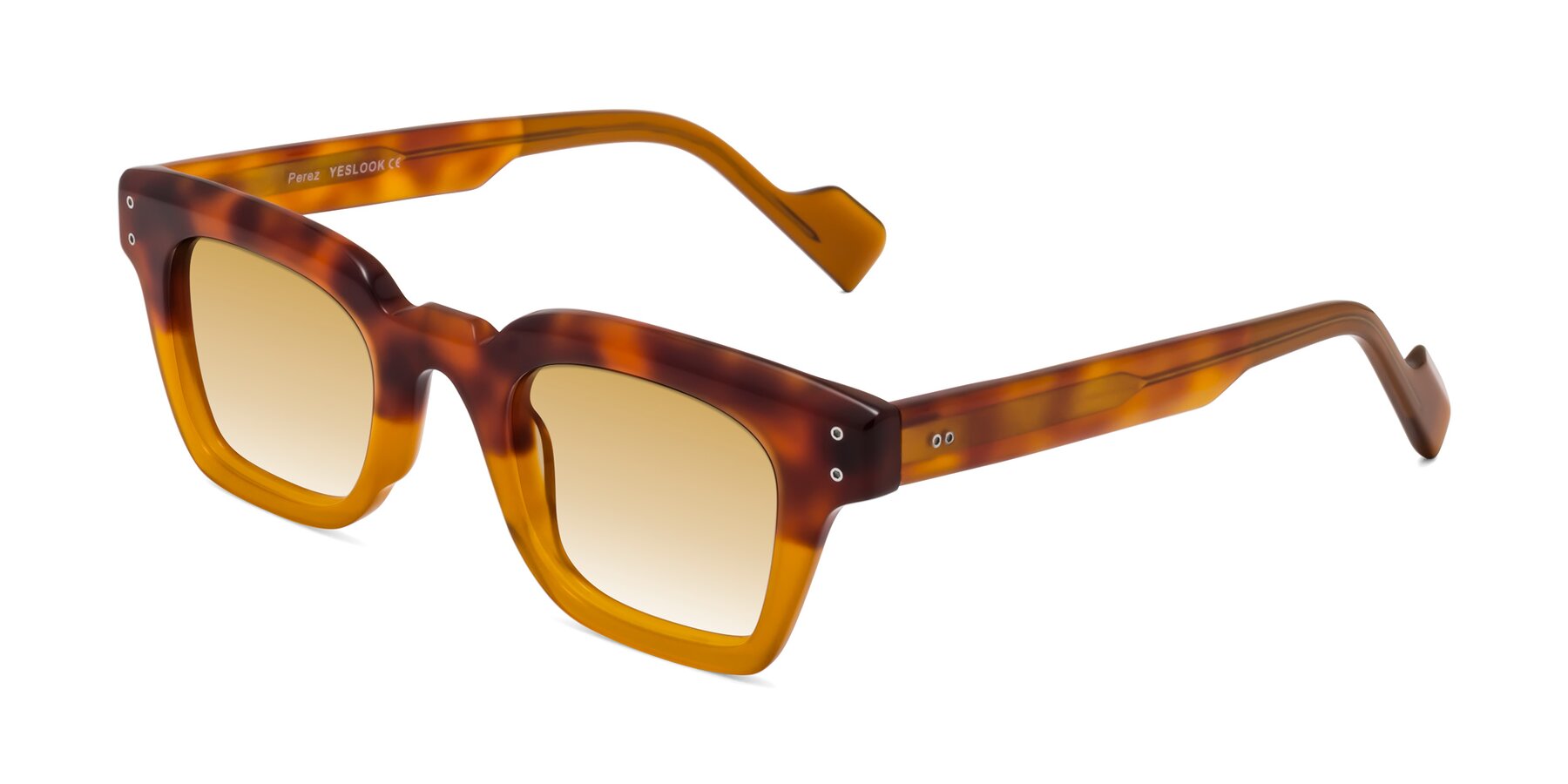 Angle of Perez in Tortoise/Amber with Champagne Gradient Lenses