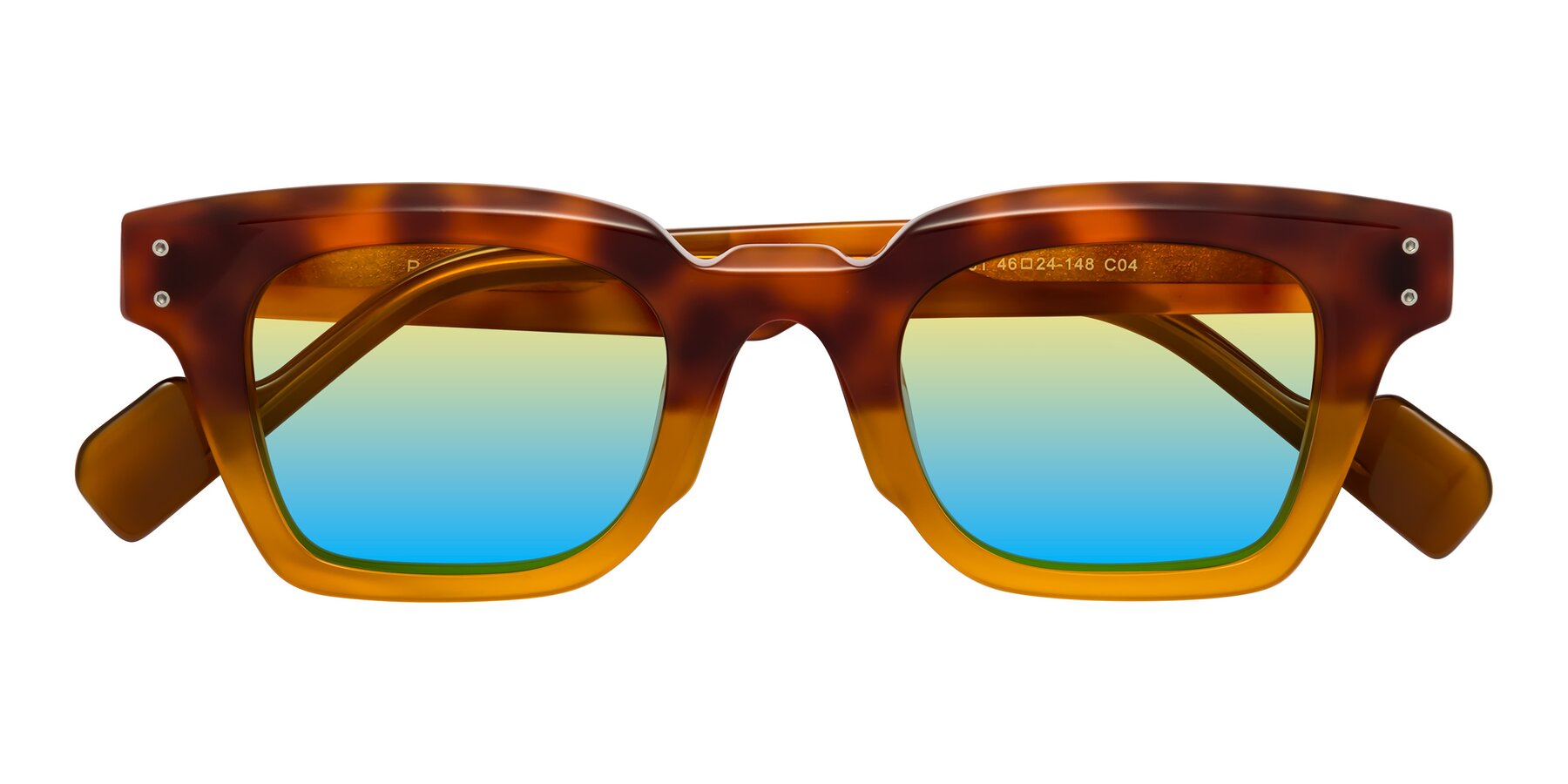 Folded Front of Perez in Tortoise/Amber with Yellow / Blue Gradient Lenses