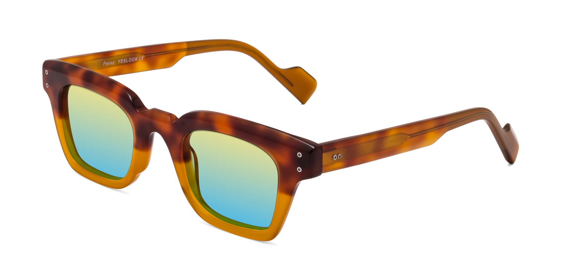 Angle of Perez in Tortoise/Amber with Yellow / Blue Gradient Lenses