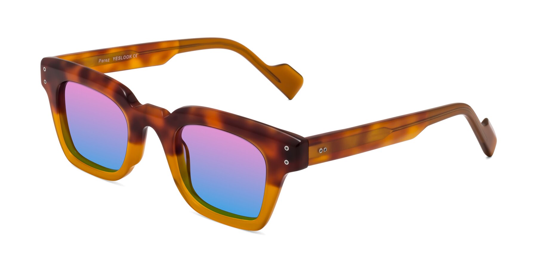 Angle of Perez in Tortoise/Amber with Pink / Blue Gradient Lenses