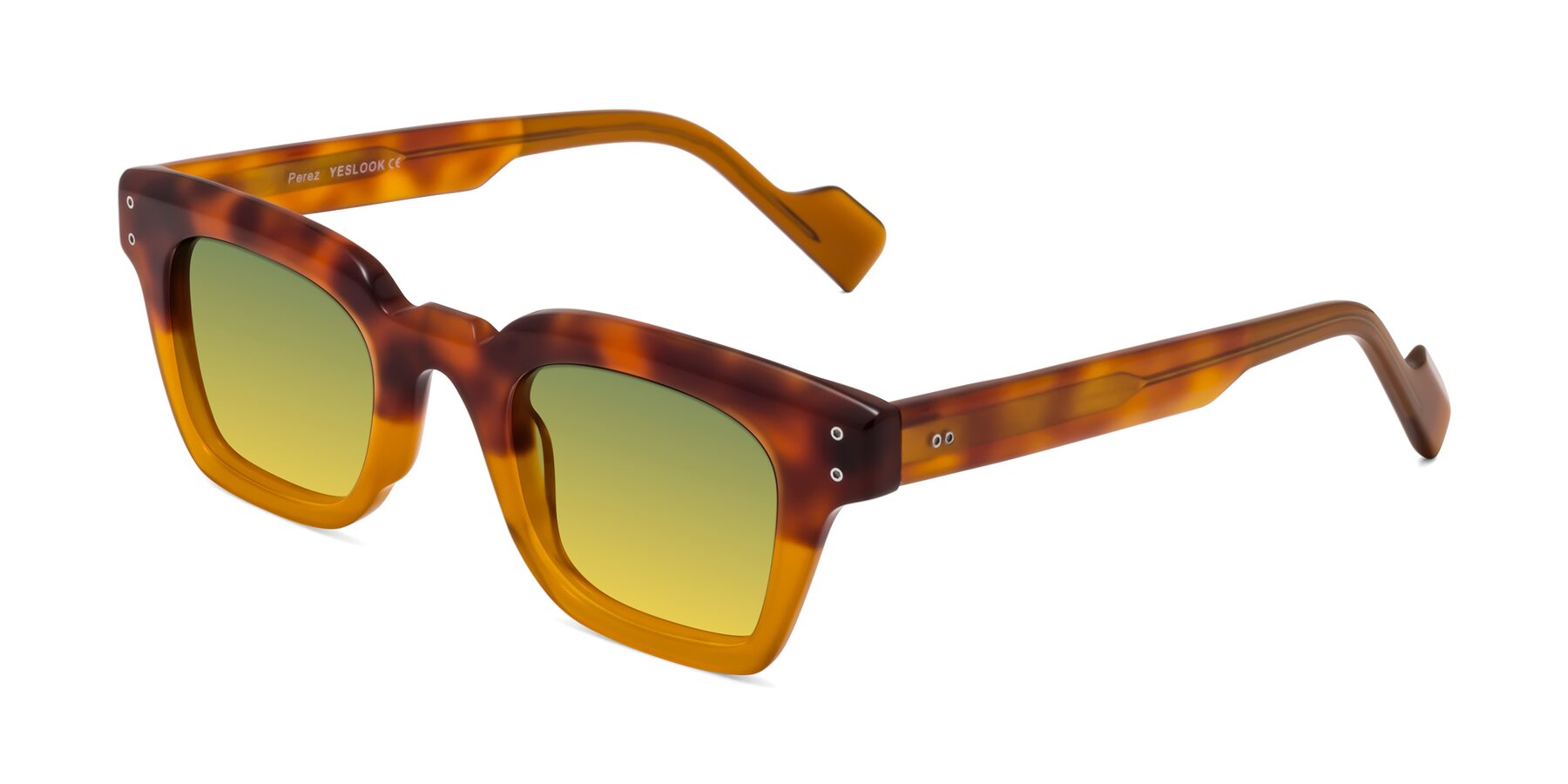 Angle of Perez in Tortoise/Amber with Green / Yellow Gradient Lenses