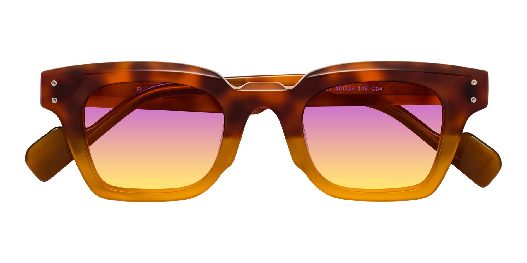 Folded Front of Perez in Tortoise/Amber with Purple / Yellow Gradient Lenses
