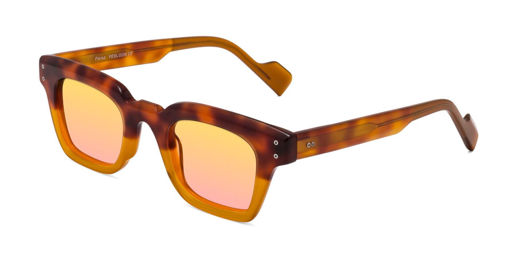 Angle of Perez in Tortoise/Amber with Yellow / Pink Gradient Lenses