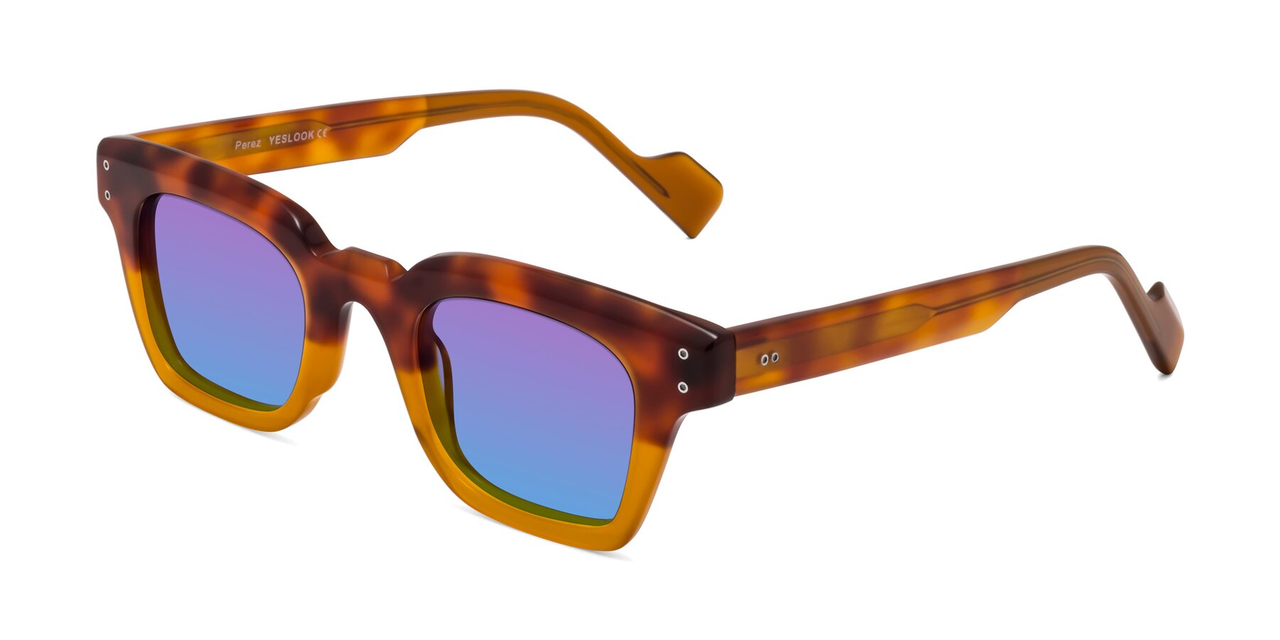 Angle of Perez in Tortoise/Amber with Purple / Blue Gradient Lenses