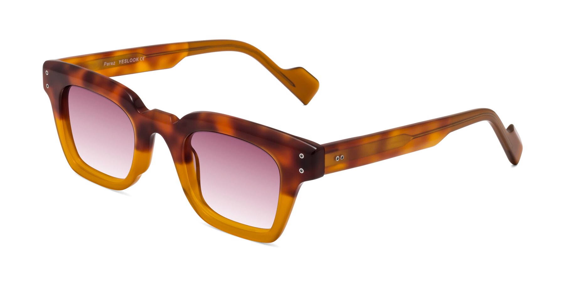 Angle of Perez in Tortoise/Amber with Wine Gradient Lenses