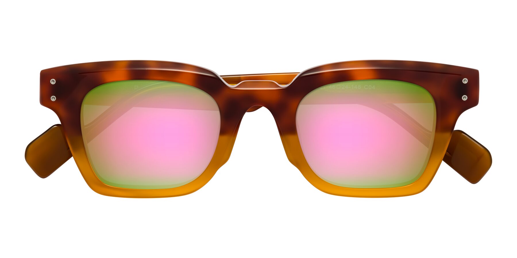 Folded Front of Perez in Tortoise/Amber with Pink Mirrored Lenses