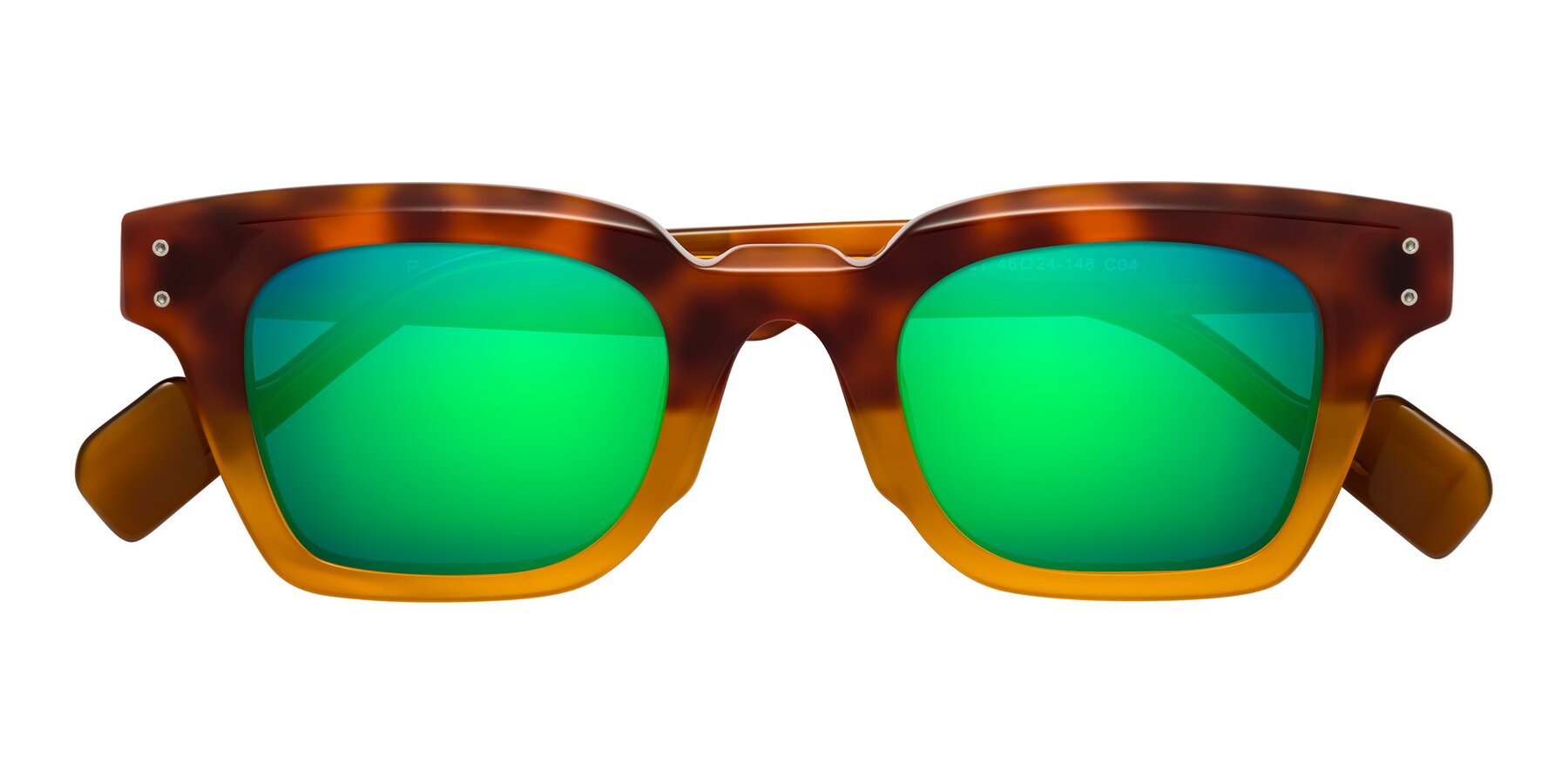 Folded Front of Perez in Tortoise/Amber with Green Mirrored Lenses