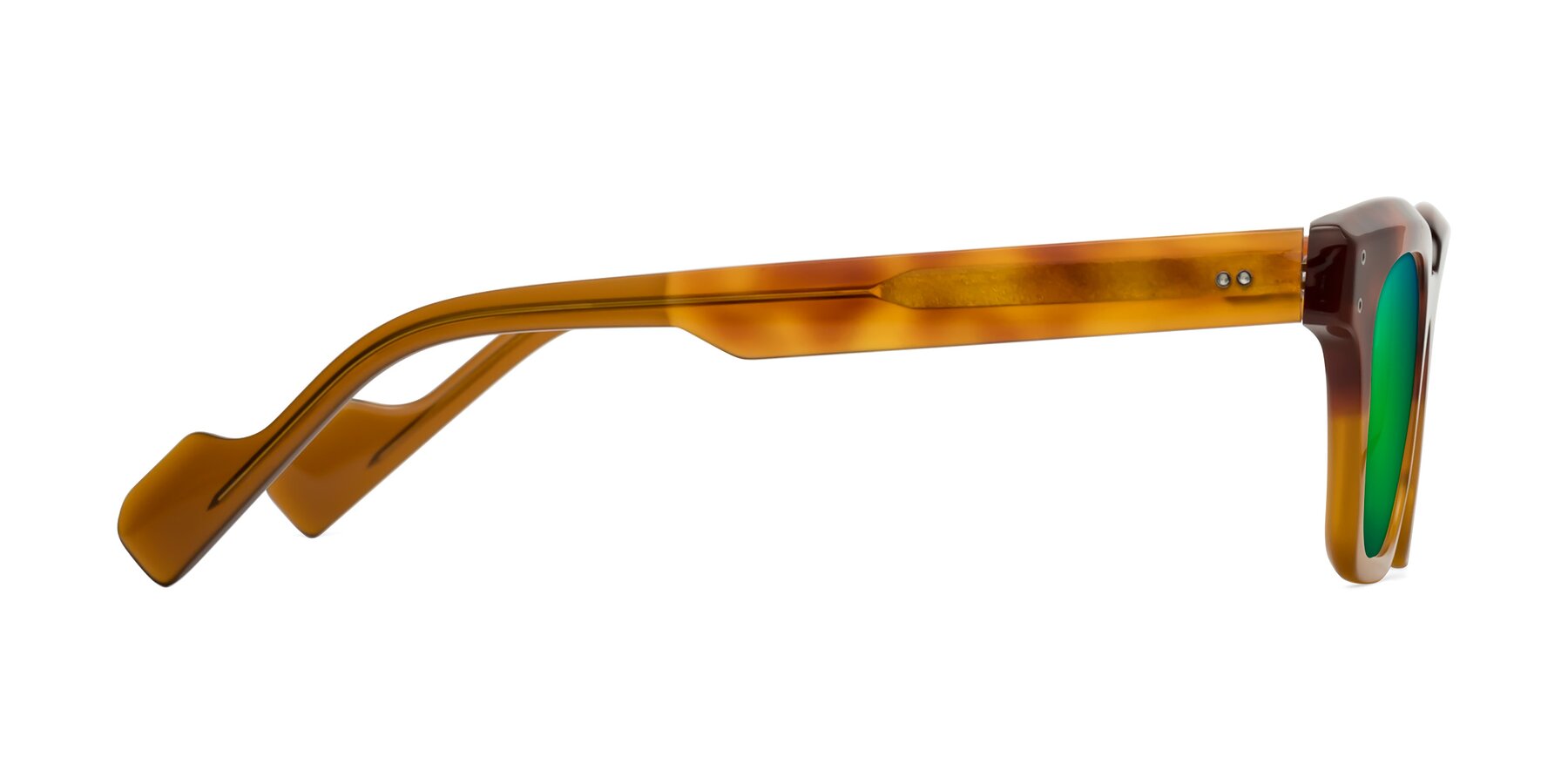 Side of Perez in Tortoise/Amber with Green Mirrored Lenses