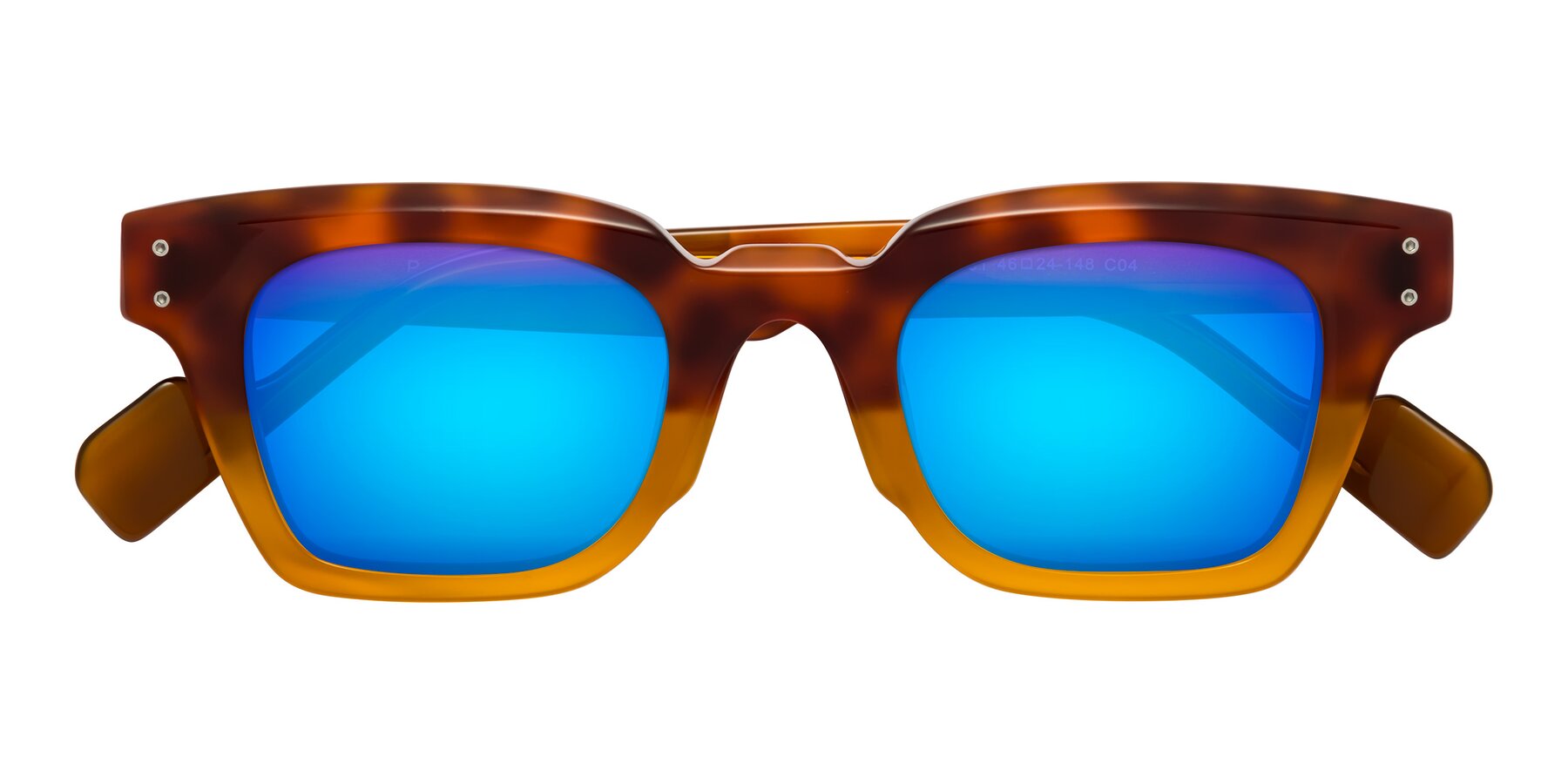 Folded Front of Perez in Tortoise/Amber with Blue Mirrored Lenses