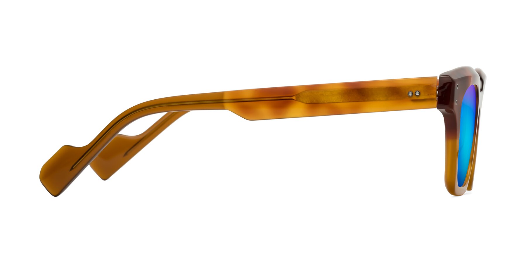 Side of Perez in Tortoise/Amber with Blue Mirrored Lenses