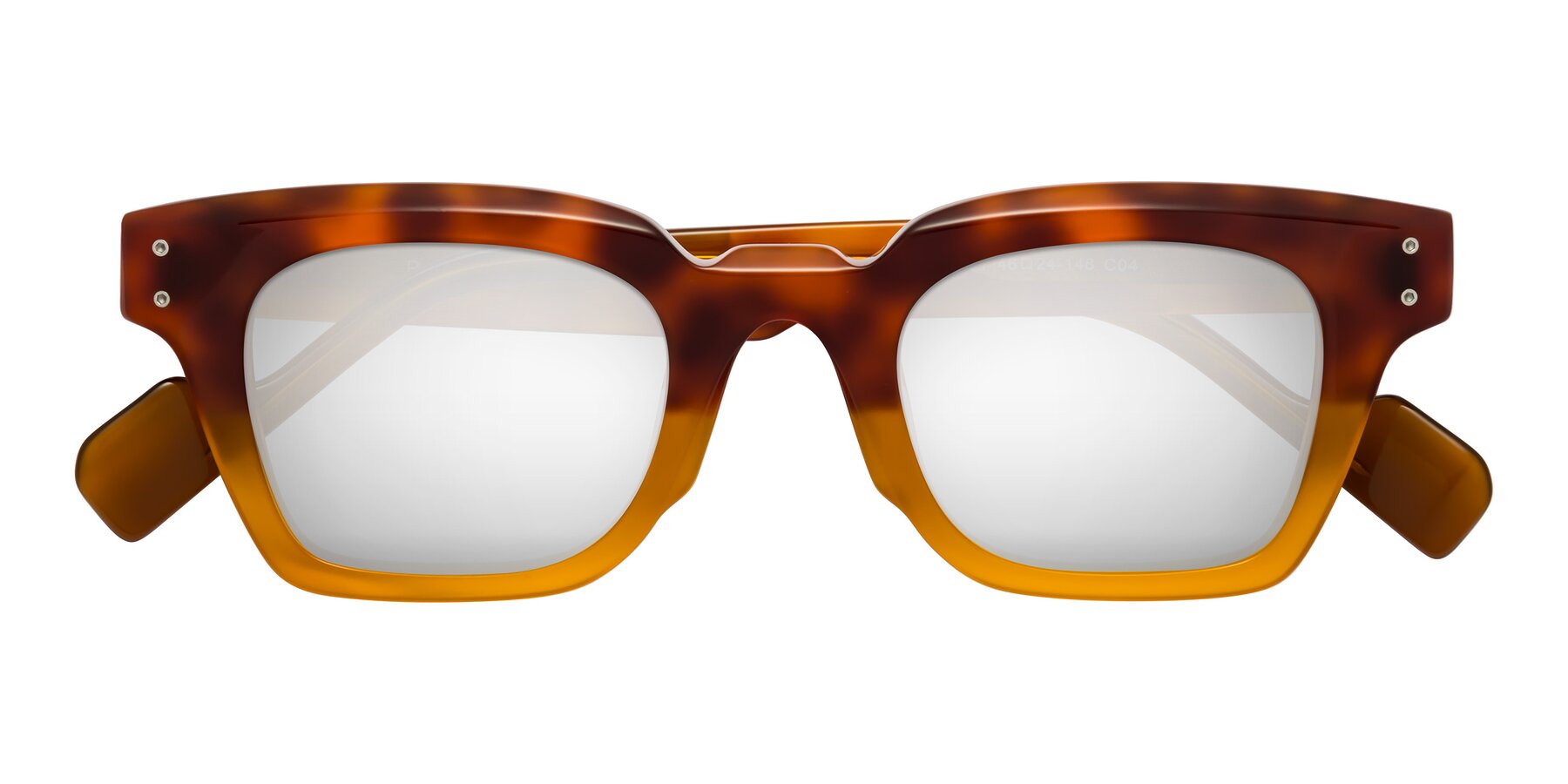 Folded Front of Perez in Tortoise/Amber with Silver Mirrored Lenses
