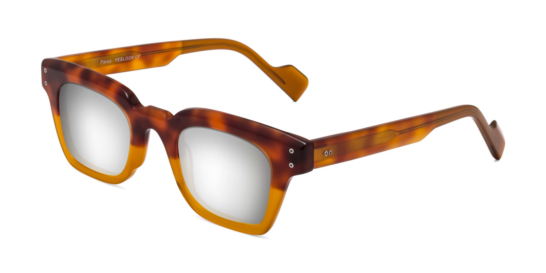 Angle of Perez in Tortoise/Amber with Silver Mirrored Lenses