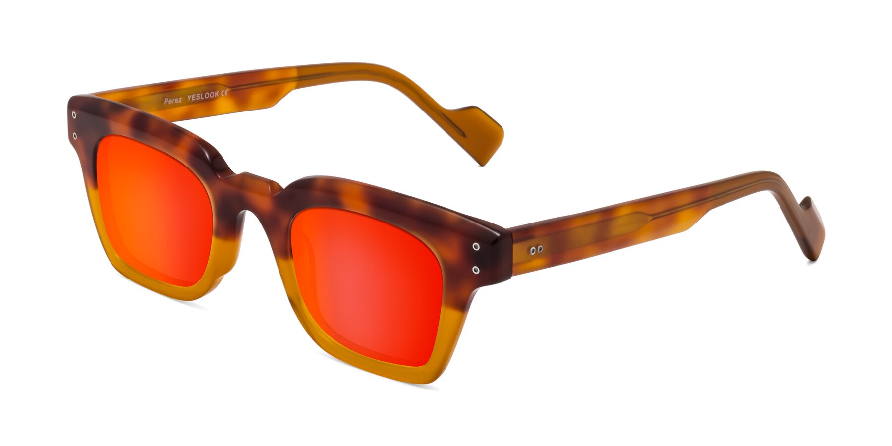 Angle of Perez in Tortoise/Amber with Red Gold Mirrored Lenses