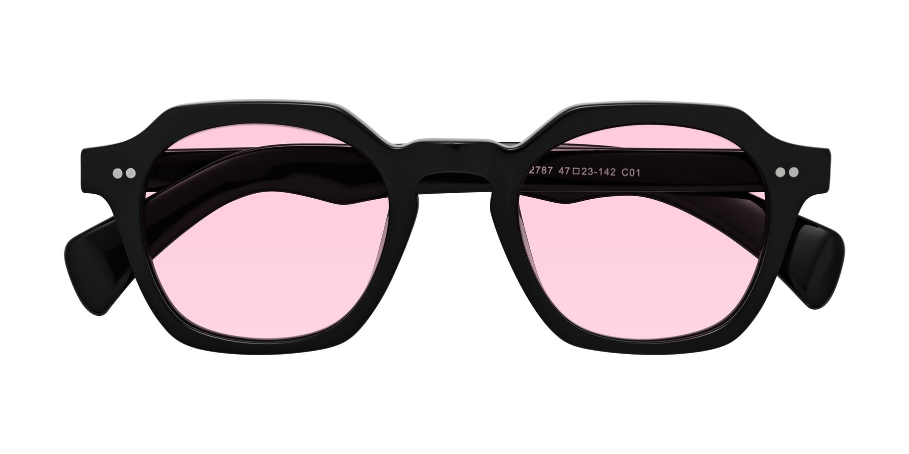 Folded Front of Beckett in Black with Light Pink Tinted Lenses