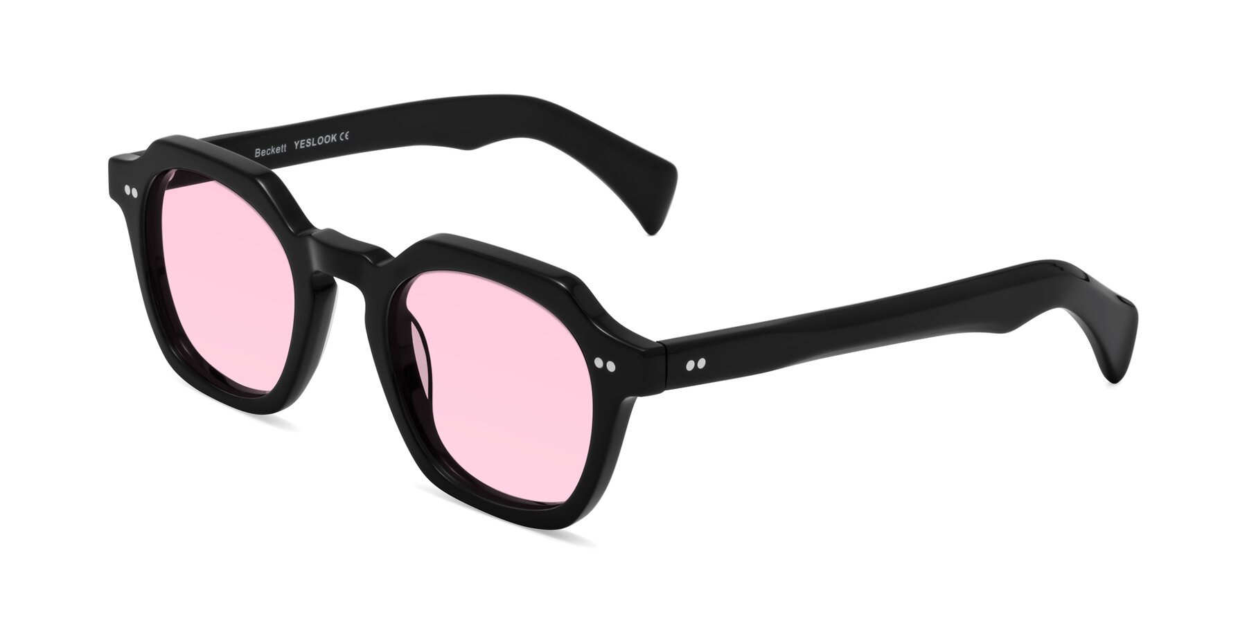 Angle of Beckett in Black with Light Pink Tinted Lenses