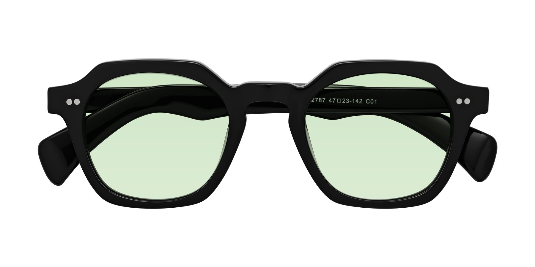 Folded Front of Beckett in Black with Light Green Tinted Lenses
