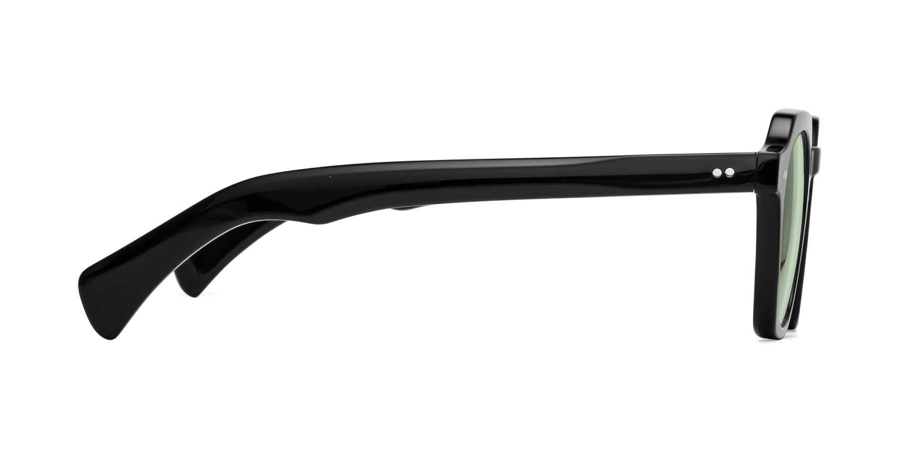 Side of Beckett in Black with Light Green Tinted Lenses