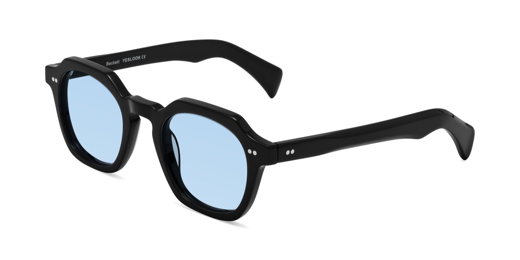 Angle of Beckett in Black with Light Blue Tinted Lenses