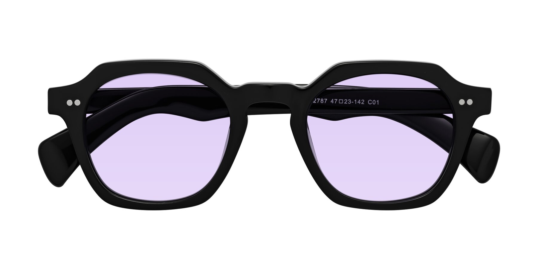 Folded Front of Beckett in Black with Light Purple Tinted Lenses