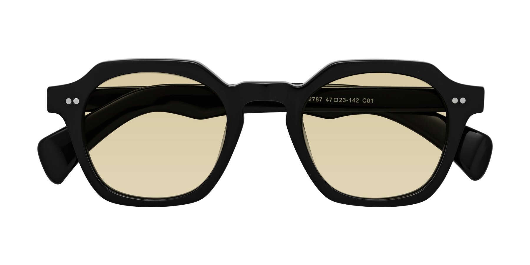 Folded Front of Beckett in Black with Light Champagne Tinted Lenses